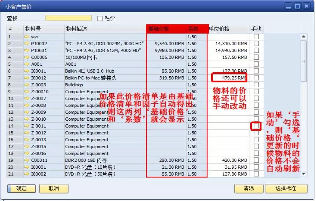 SAP價格更新界面