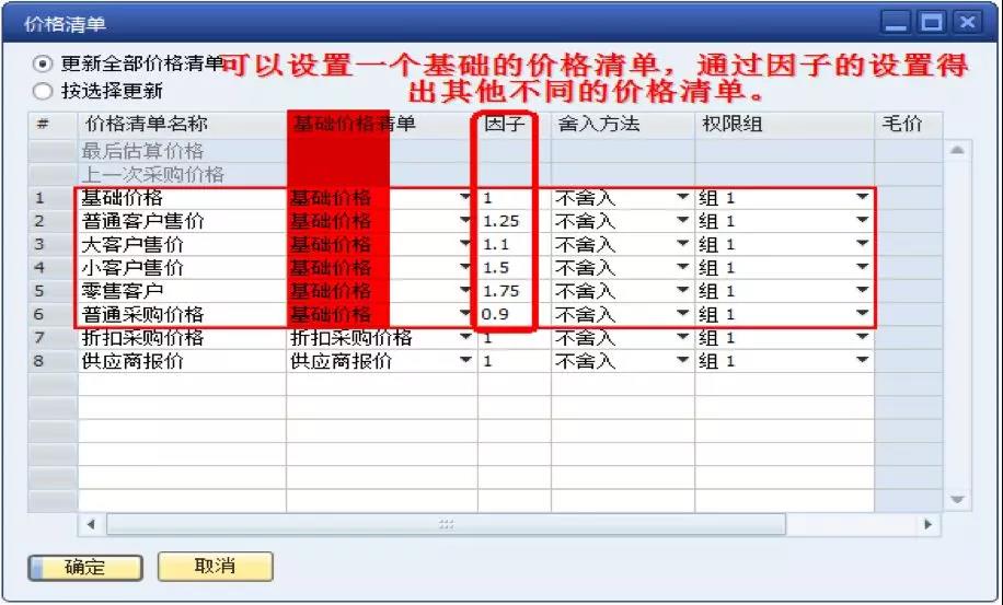 價格清單設(shè)定