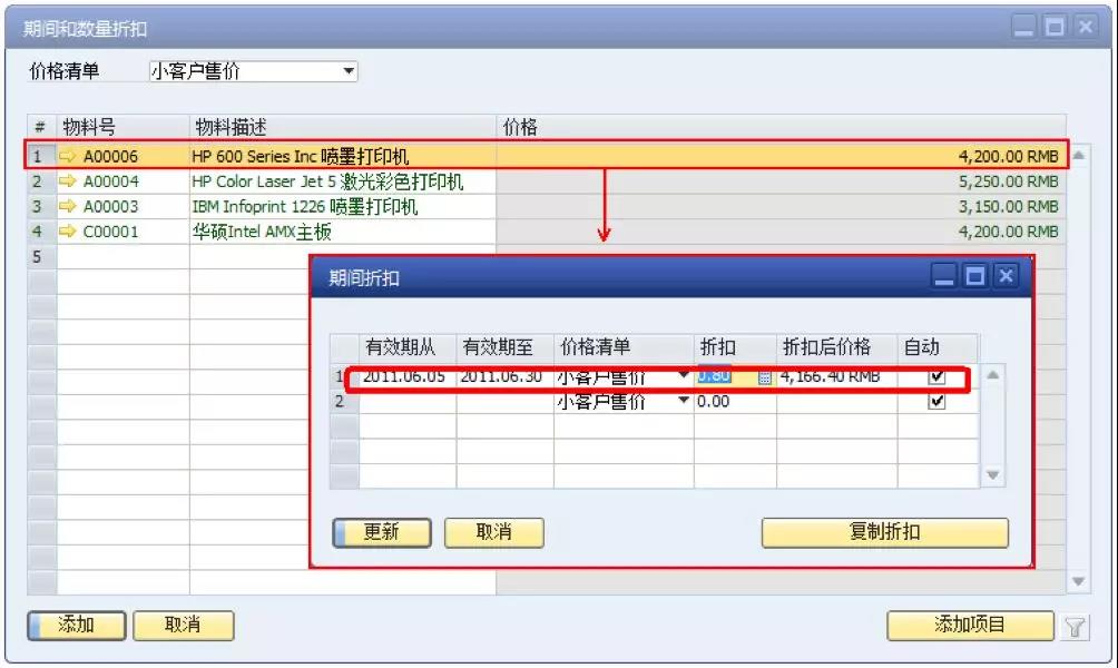 SAP價格清單明細界面